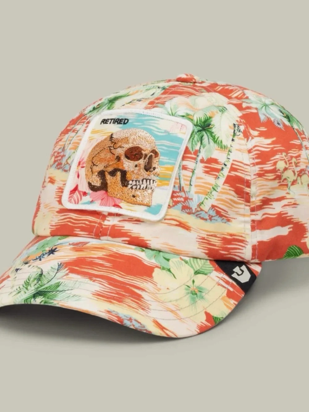 Retired Tropical Skull Patch Baseball Cap - Coral